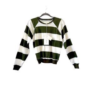 The Great. Striped The Shrunken Sweatshirt Women’s White & Green Size XS